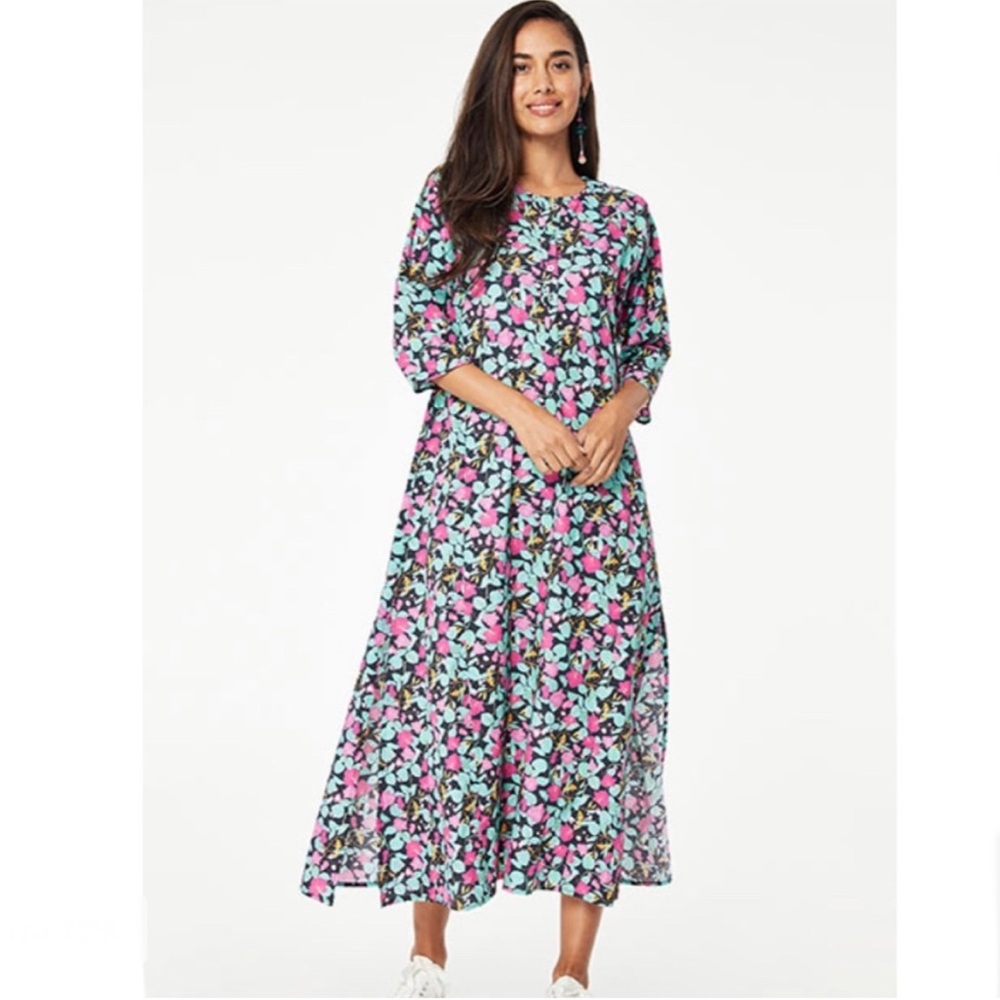ROLLER RABBIT Manusa Midi Kurta Black Floral Dress - Size Medium